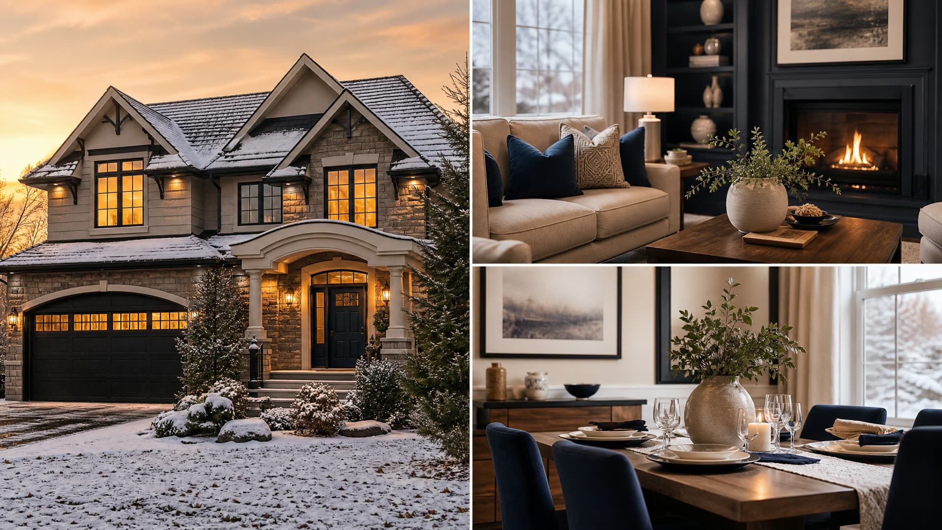 A handsome detached Ontario home at golden hour in early winter